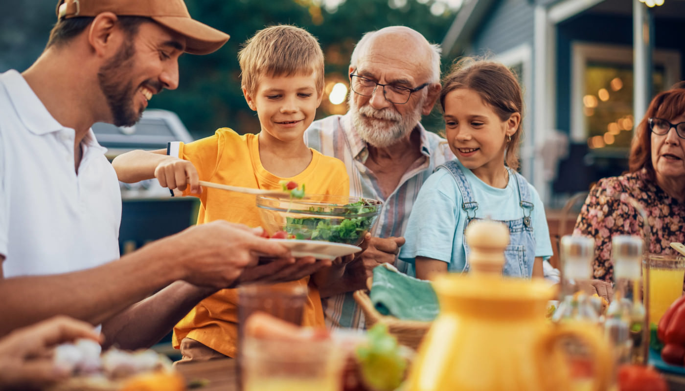 People eating in the garden